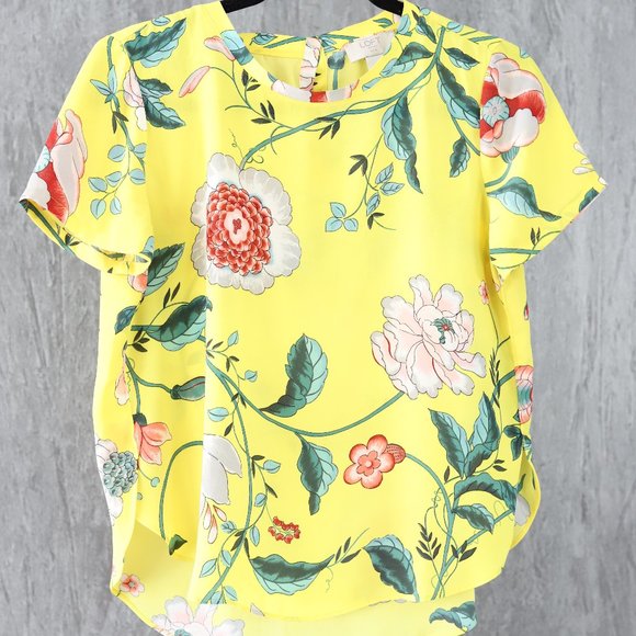LOFT Petite Yellow Floral Pattern Shirt - Picture 1 of 6